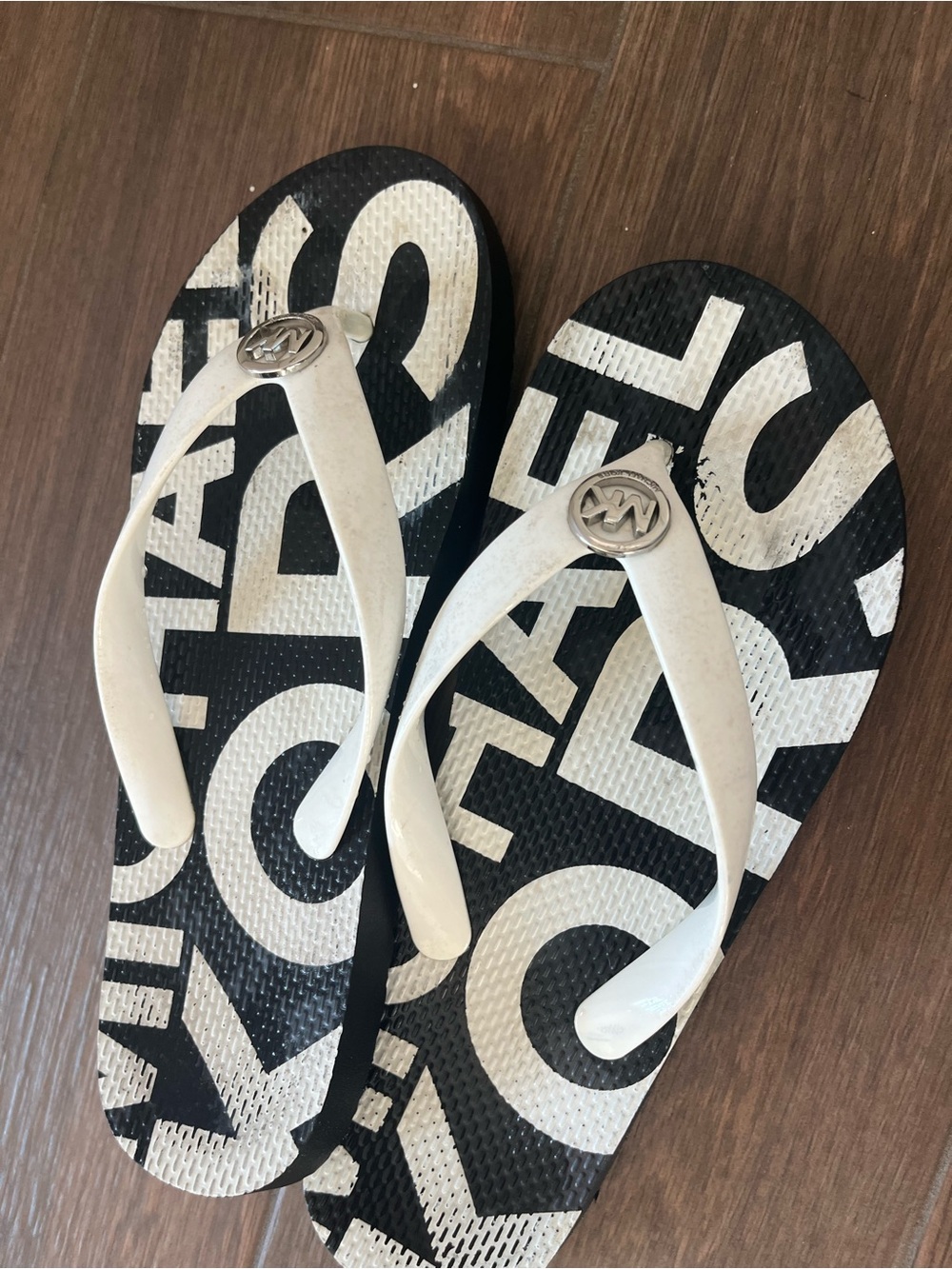 Michael Kors Black & White Logo Kids Flip Flops